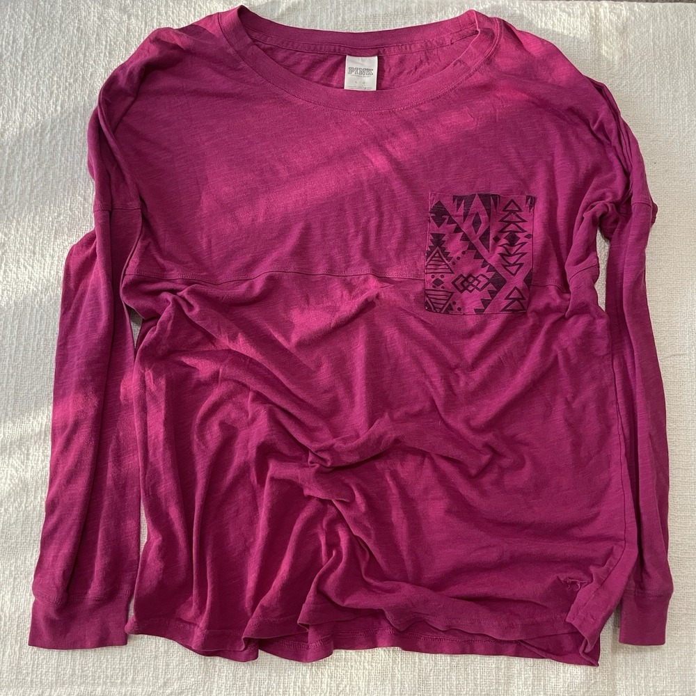 Victorias Secret Pink Women's Large Magenta Aztec Chevron Long‎ Sleeve T Shirt